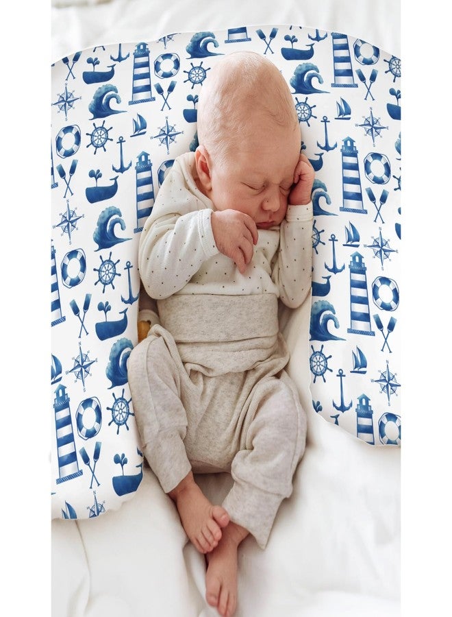 ZoUbqchY Navy White Nautical Marine Baby Nursing Pillow Covers for Boy Girl Lighthouse Compass Anchors Whale Nursing Pillowcase for Breastfeeding Pillows Sailing Adventure Soft Stretchy Slipcover for Newborn - Image 4